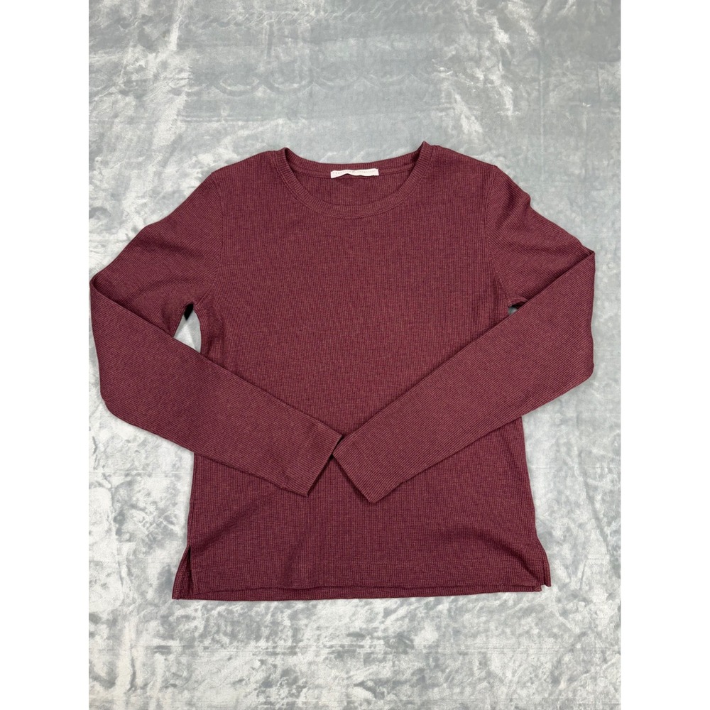 Peruvian Connection Burgundy Waffle Knit Thermal Long Sleeve Top Small